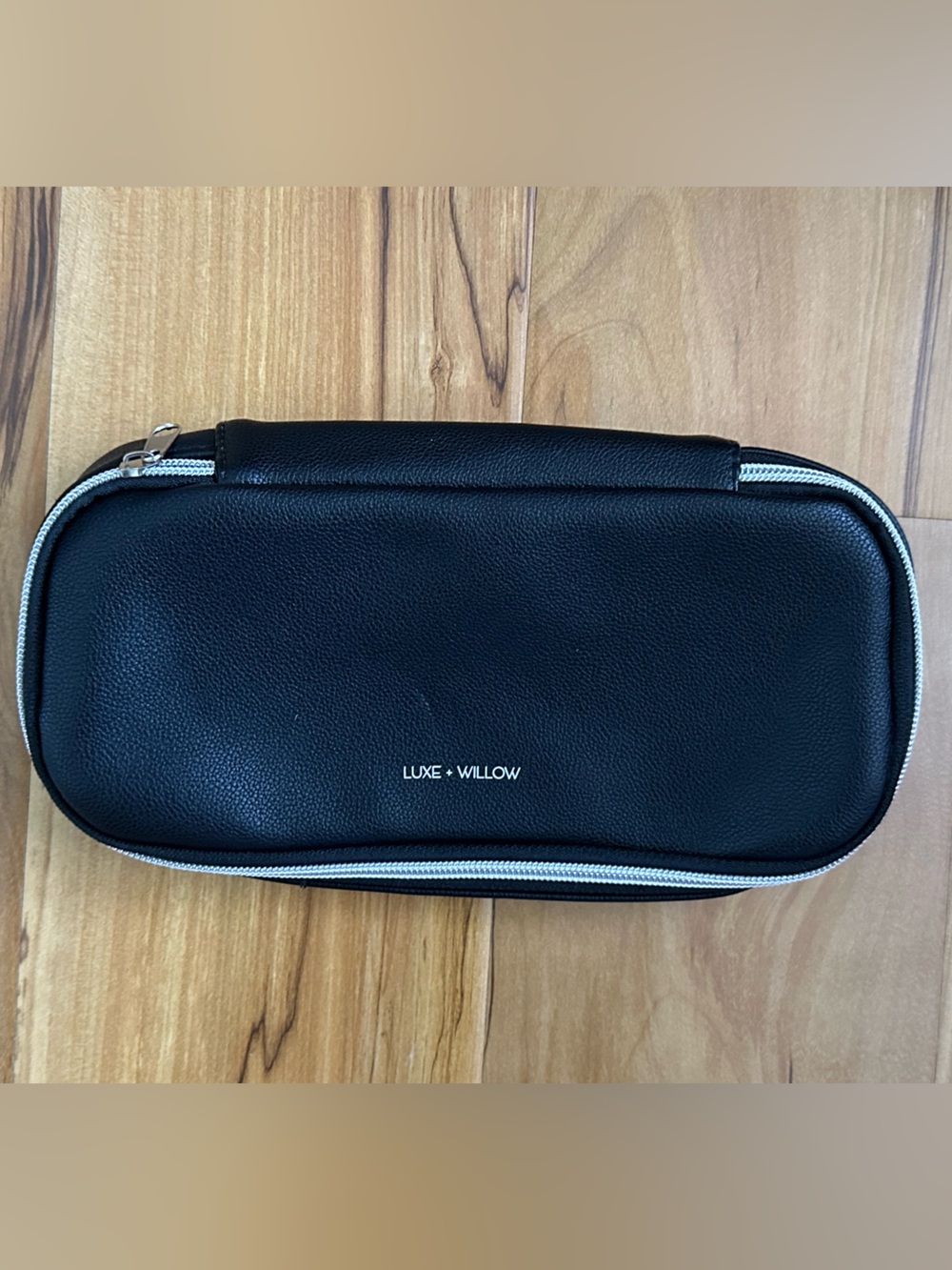 Luxe Willow Black Leather Travel Toiletry Case